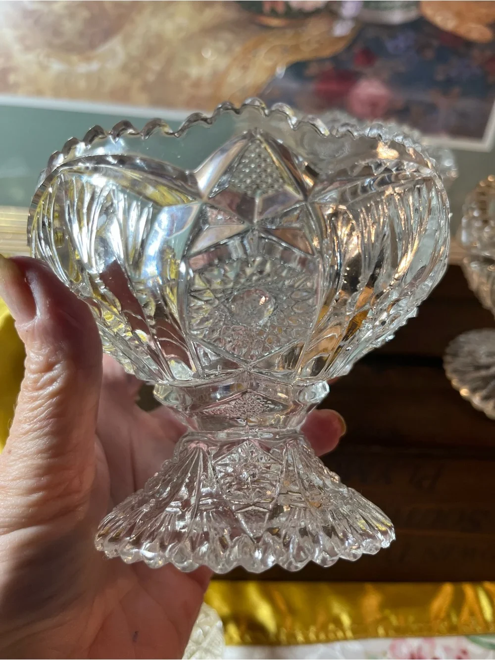 Crystal Glass Compote Dish - Clear Cut-Glass Accent Bowl